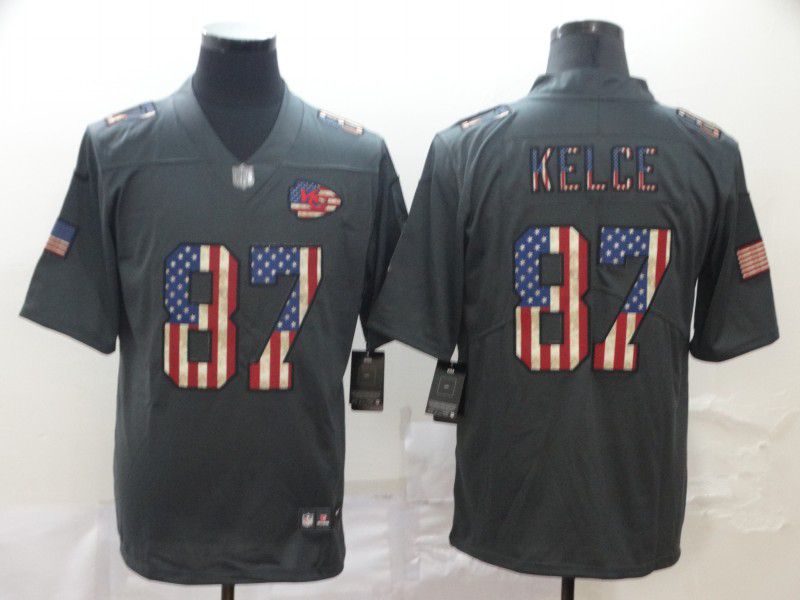 Men Kansas City Chiefs #87 Kelce Carbon Black Retro USA flag Nike NFL Jerseys->minnesota vikings->NFL Jersey